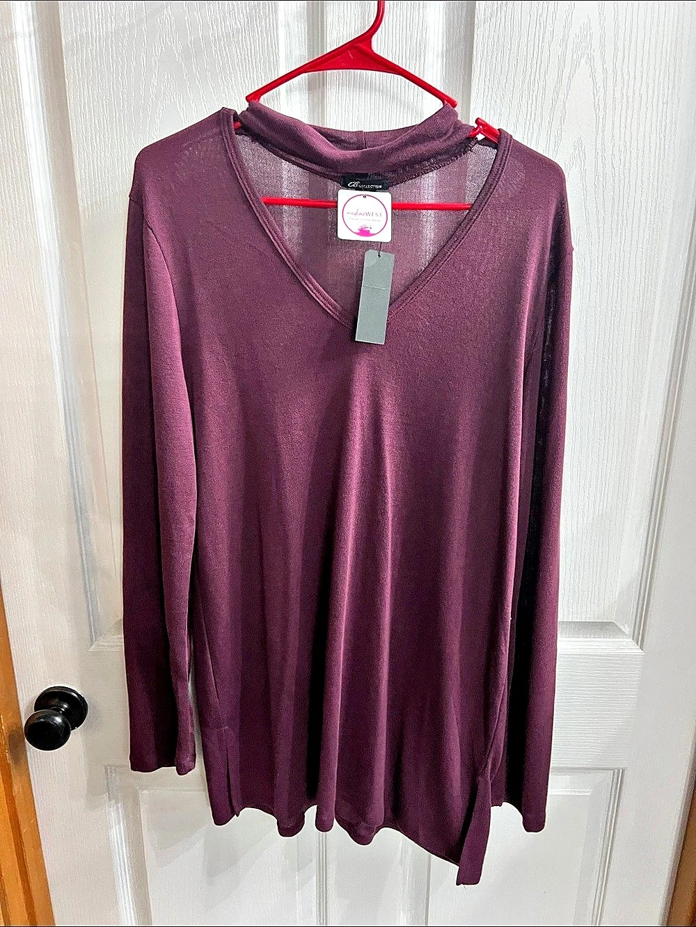 madewest Collection Long Sleeve V-Neck Tunic Purple XL NWT